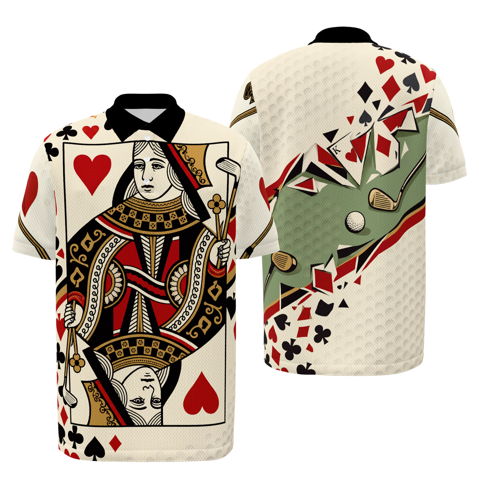 Court Queen Cut Paper Golf Polo Shirt – Front Back product view