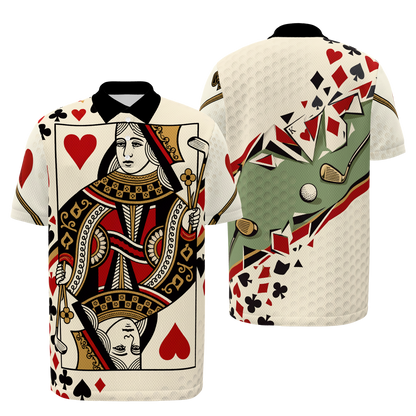 Court Queen Cut Paper Golf Polo Shirt – Front Back product view
