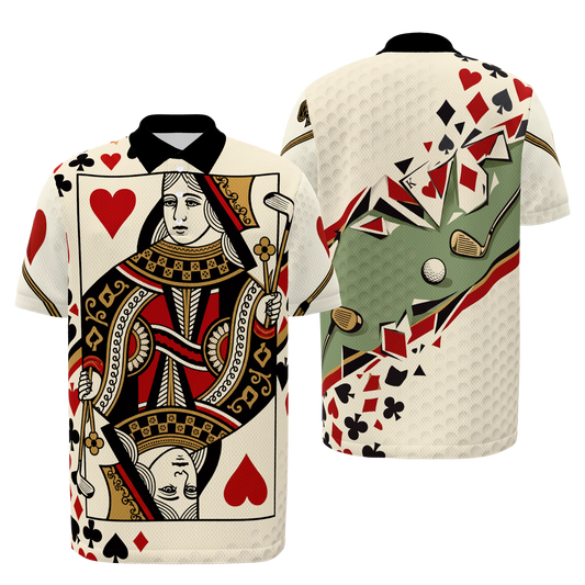 Court Queen Cut Paper Golf Polo Shirt – Front Back product view
