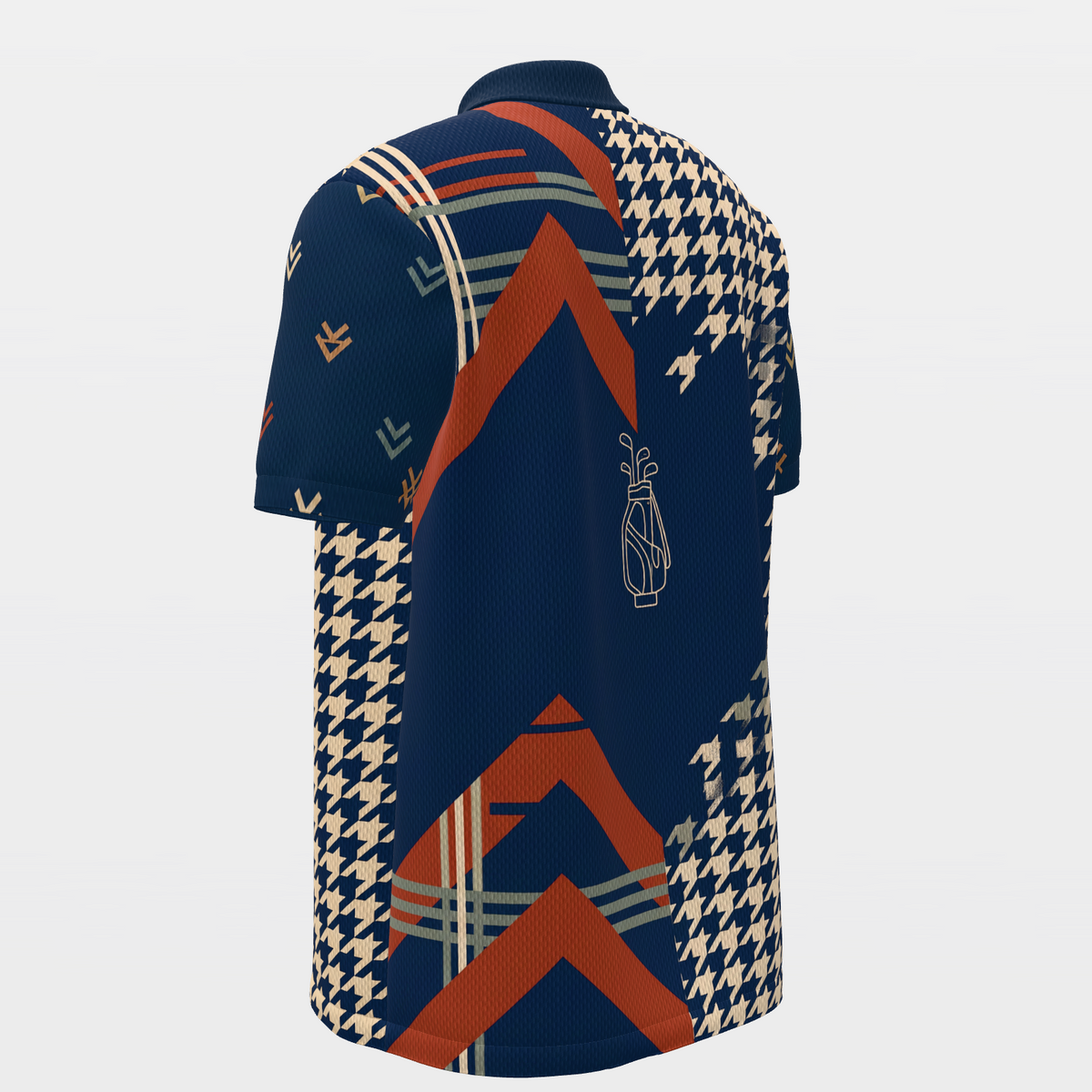 Rust Plaid Club Line Golf Polo Shirt – Back Left product view