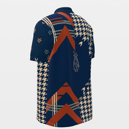 Rust Plaid Club Line Golf Polo Shirt – Back Left product view