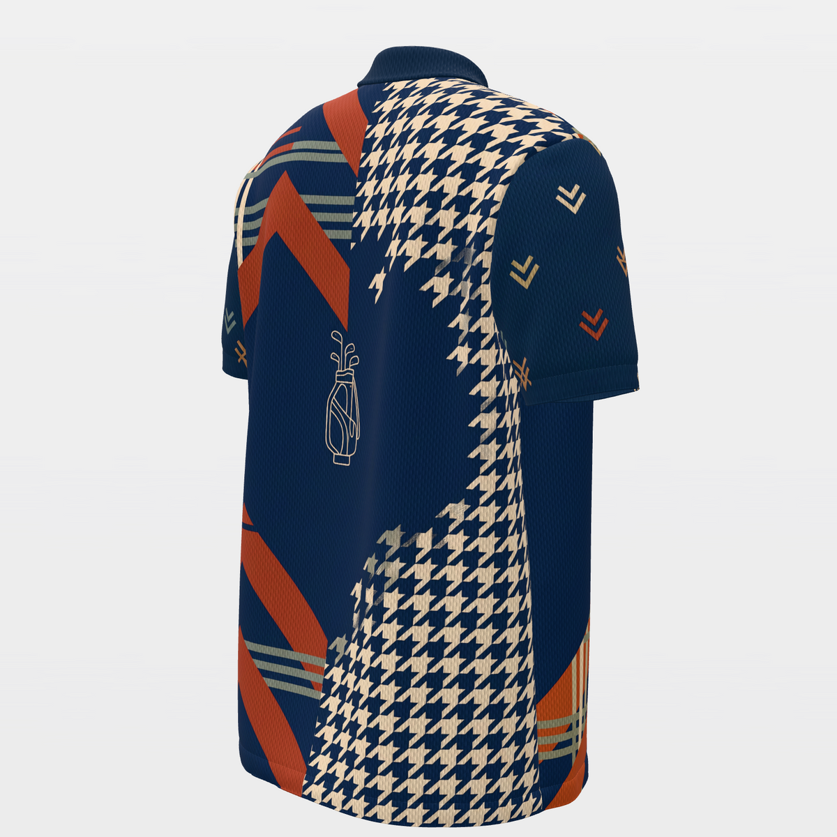 Rust Plaid Club Line Golf Polo Shirt – Back Right product view