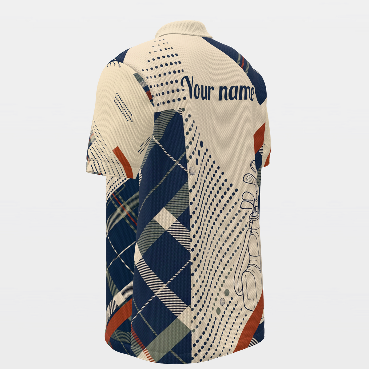 Clubhouse Plaid Rail — Poster Cut Golf Polo Shirt – Back Left product view