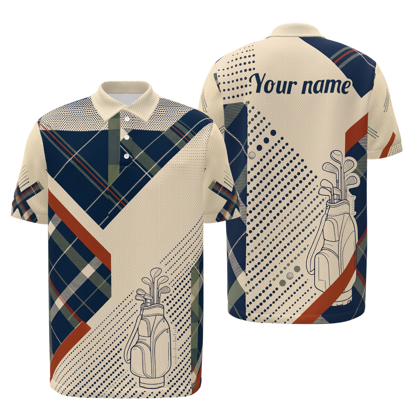 Clubhouse Plaid Rail — Poster Cut Golf Polo Shirt – Front Back product view