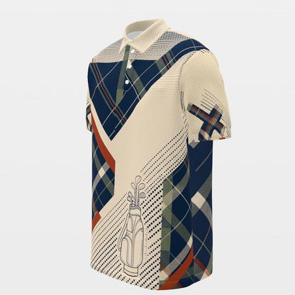 Clubhouse Plaid Rail — Poster Cut Golf Polo Shirt – Front Left product view