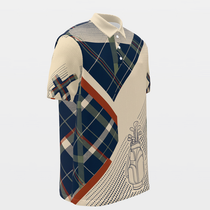 Clubhouse Plaid Rail — Poster Cut Golf Polo Shirt – Front Right product view