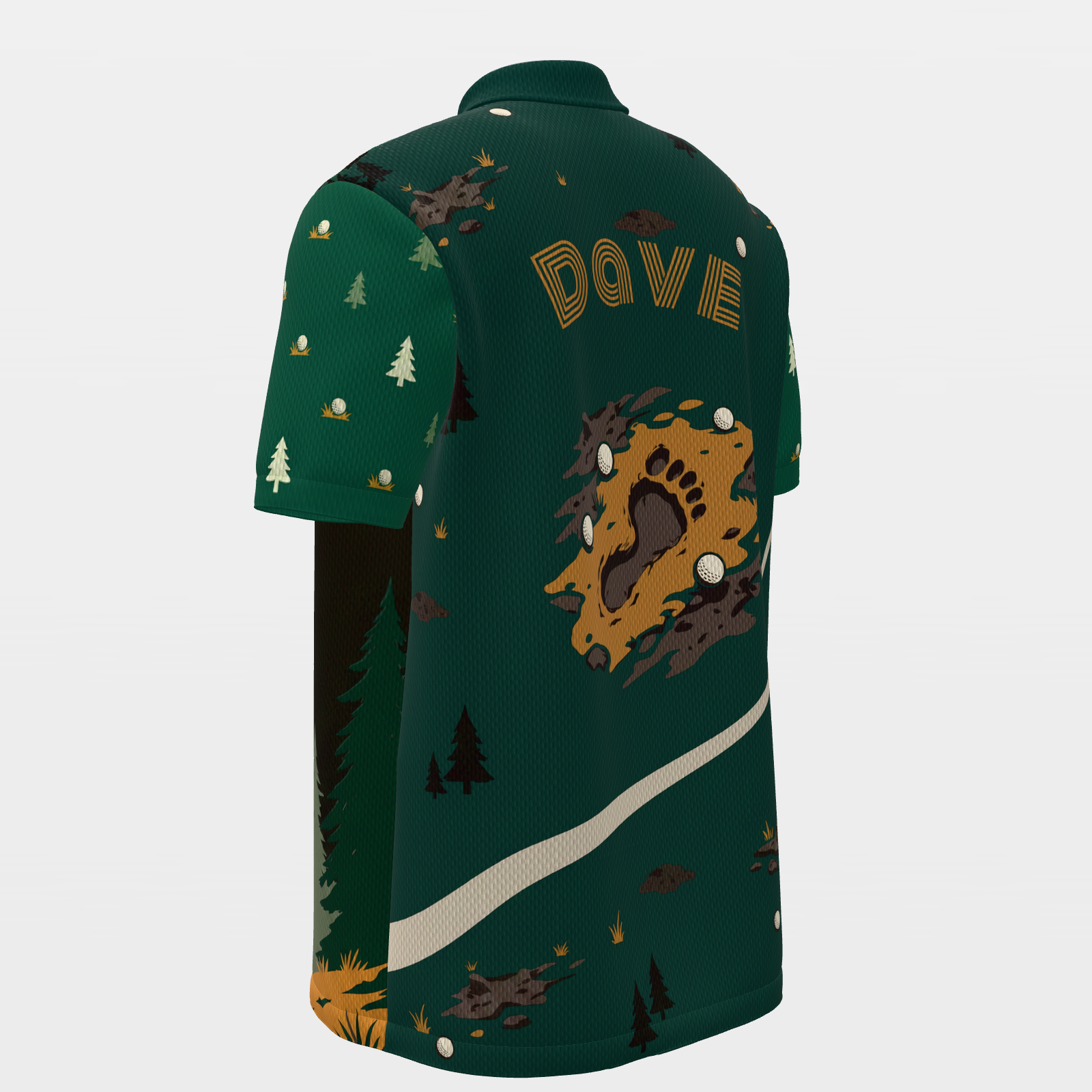 Bigfoot Pine Rail — Tailored Break Golf Polo Shirt – Back Left product view
