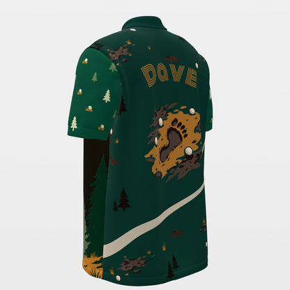 Bigfoot Pine Rail — Tailored Break Golf Polo Shirt – Back Left product view