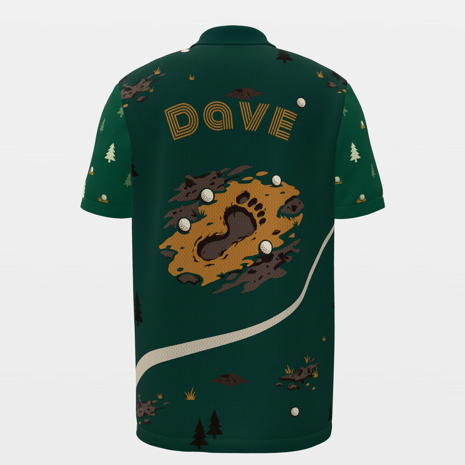 Bigfoot Pine Rail — Tailored Break Golf Polo Shirt – Back product view