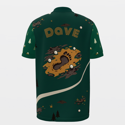 Bigfoot Pine Rail — Tailored Break Golf Polo Shirt – Back product view