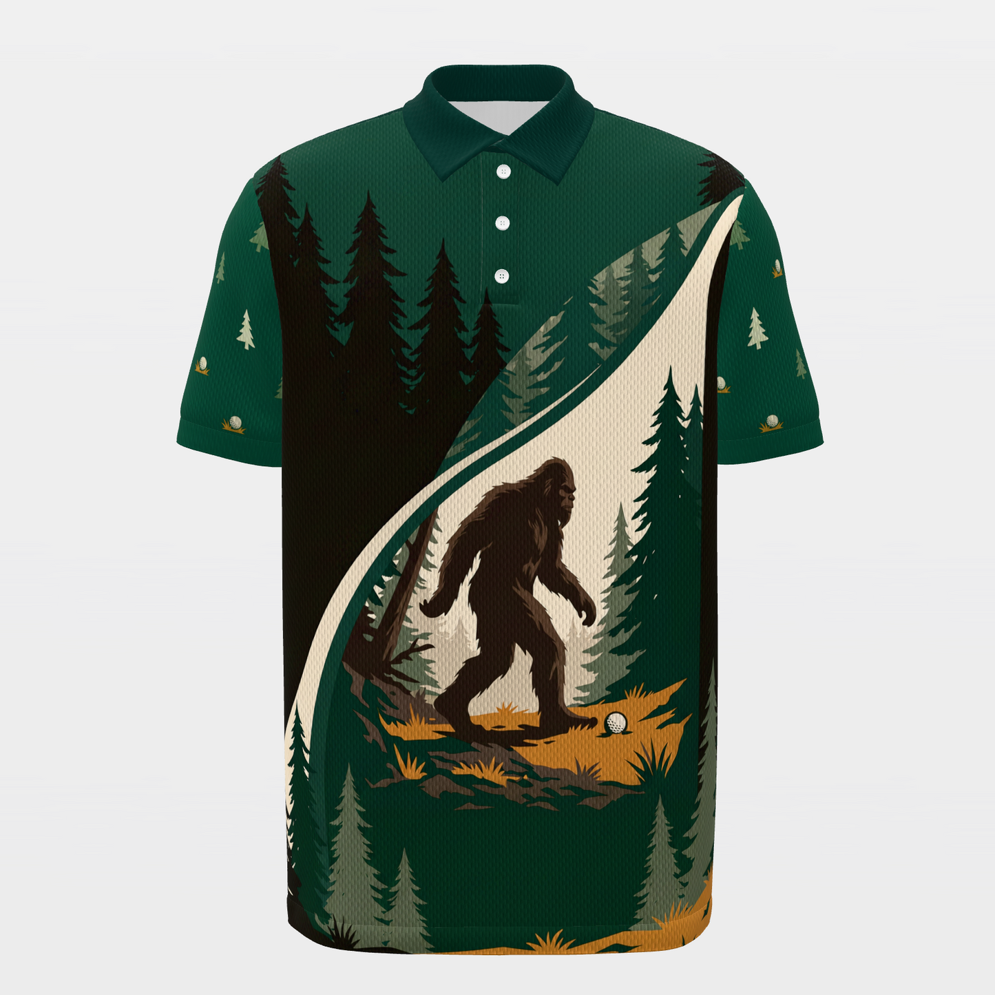Bigfoot Pine Rail — Tailored Break Golf Polo Shirt – Front product view