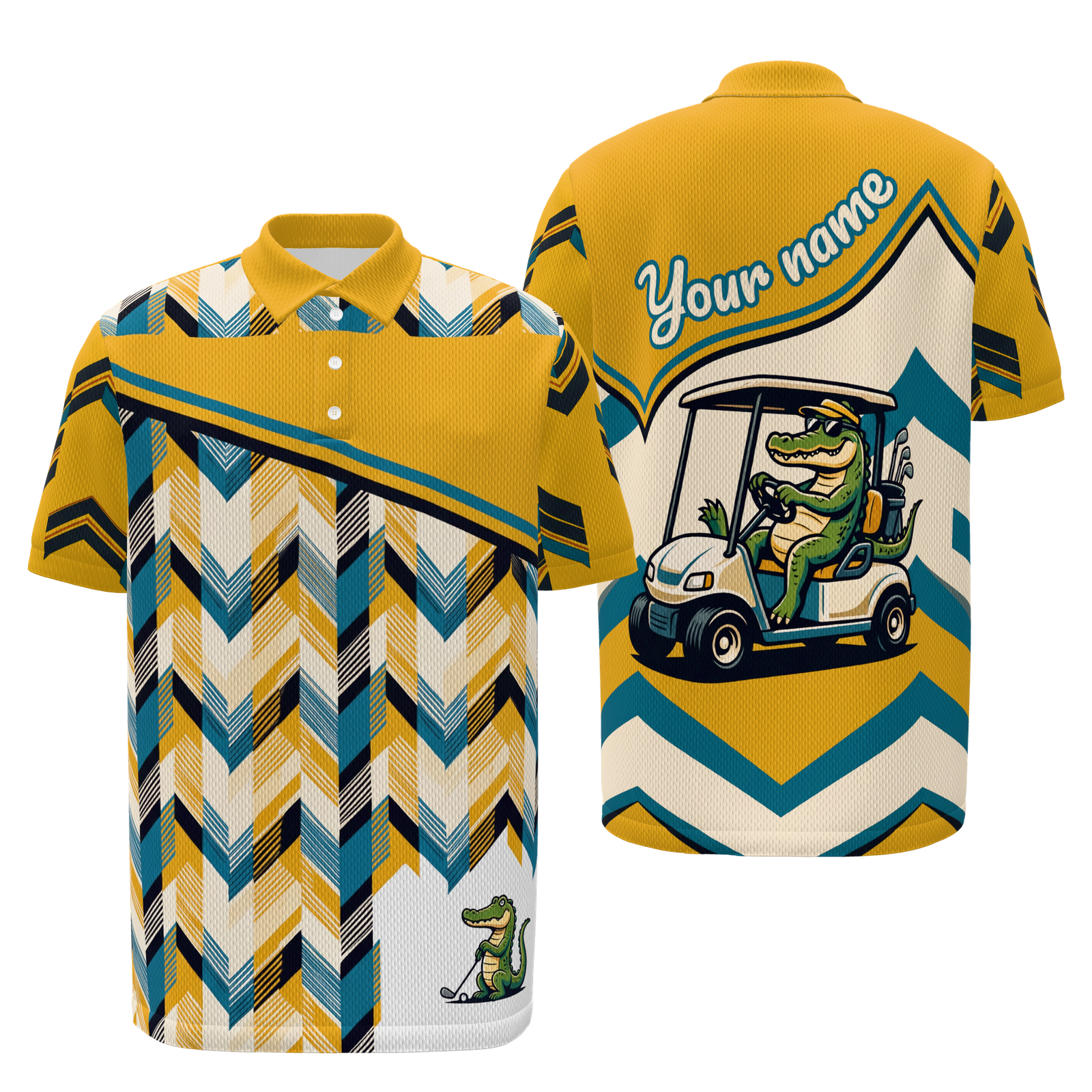 Gator Plaid Joyride — Long Arc Golf Polo Shirt – Front Back product view