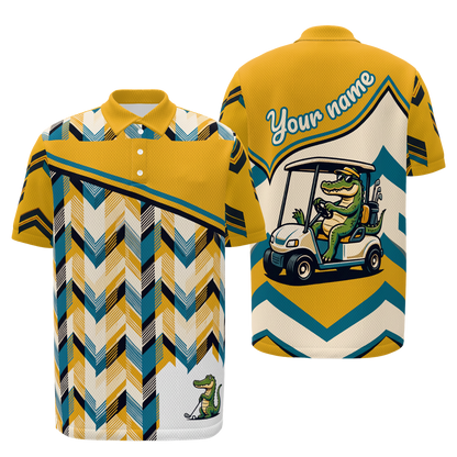 Gator Plaid Joyride — Long Arc Golf Polo Shirt – Front Back product view