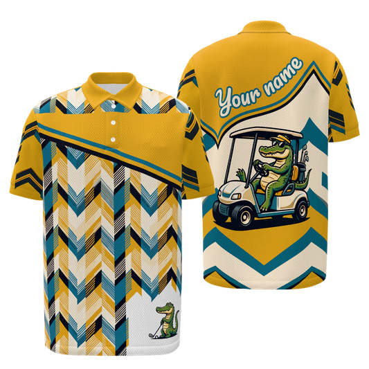 Gator Plaid Joyride — Long Arc Golf Polo Shirt – Front Back product view