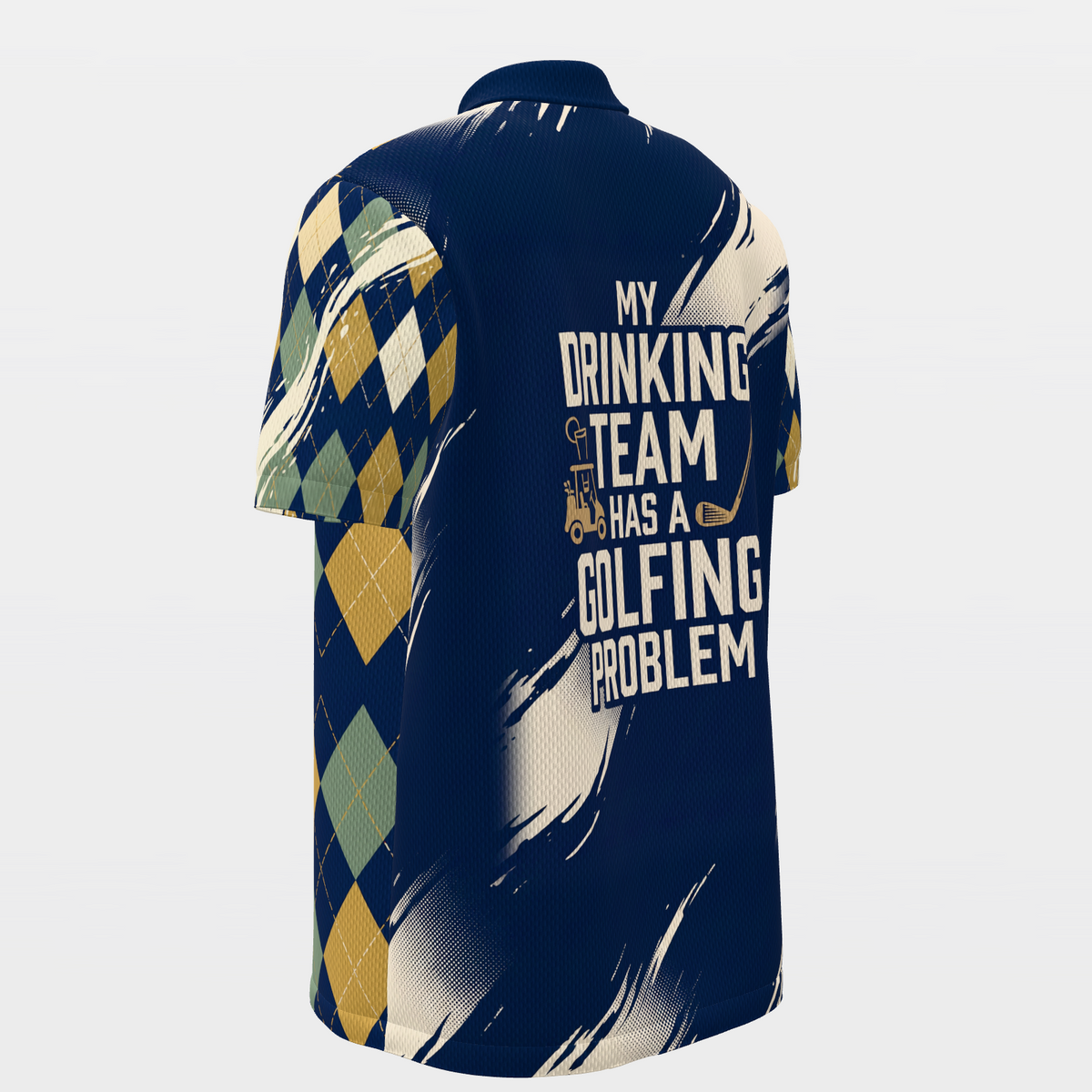Drinking Team Poster — Hem Entry Golf Polo Shirt – Back Left product view