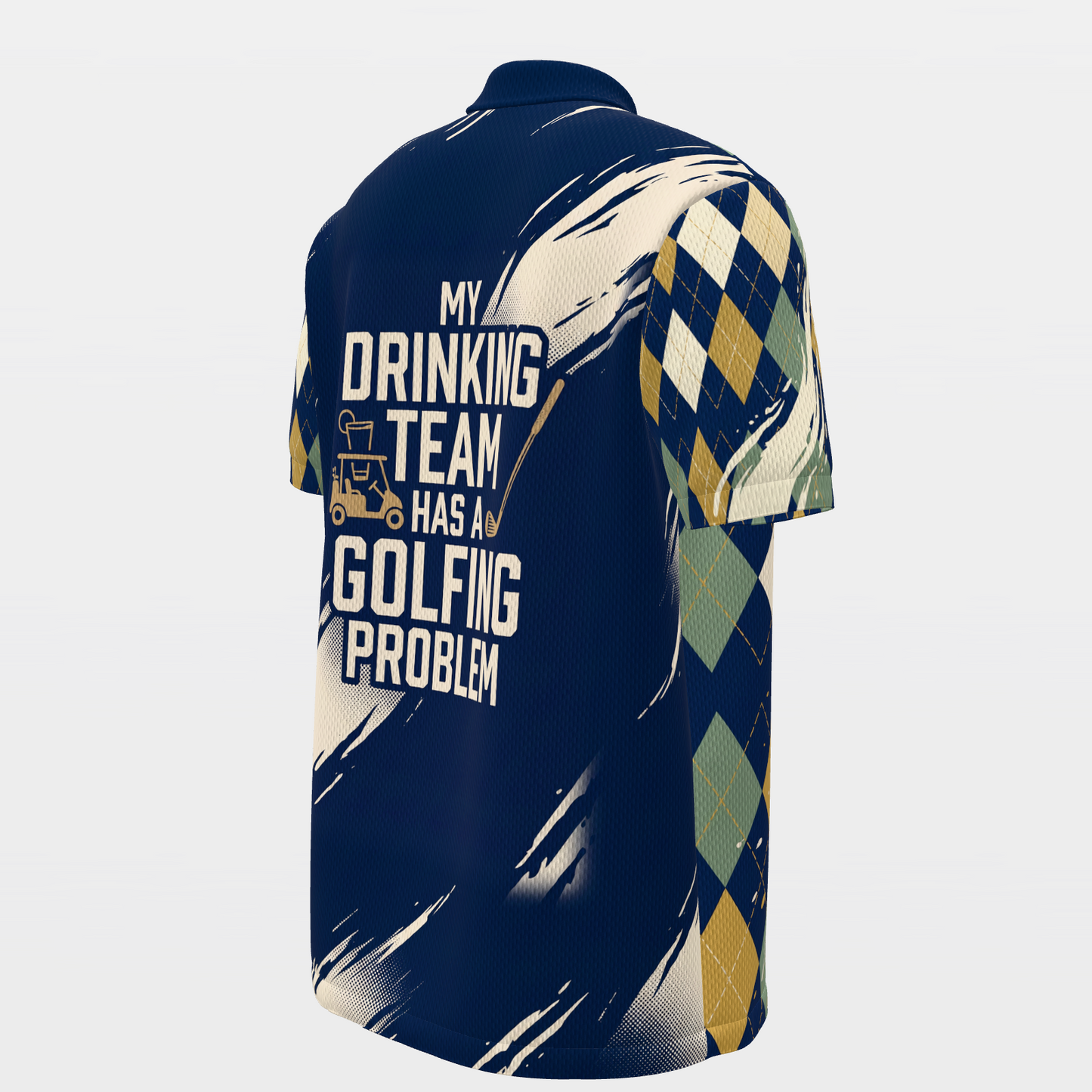 Drinking Team Poster — Hem Entry Golf Polo Shirt – Back Right product view