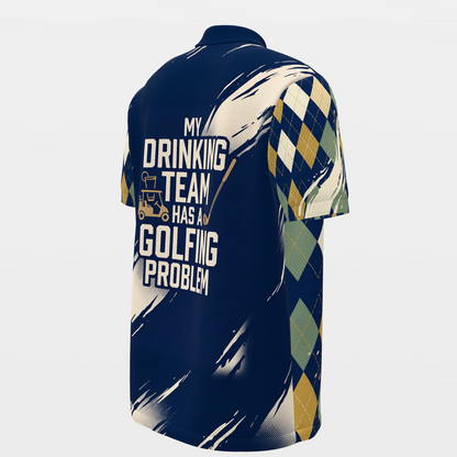 Drinking Team Poster — Hem Entry Golf Polo Shirt – Back Right product view