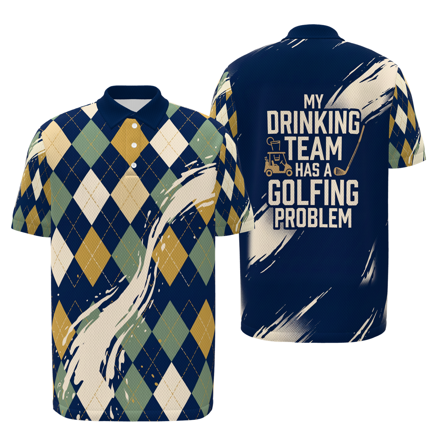 Drinking Team Poster — Hem Entry Golf Polo Shirt – Front Back product view