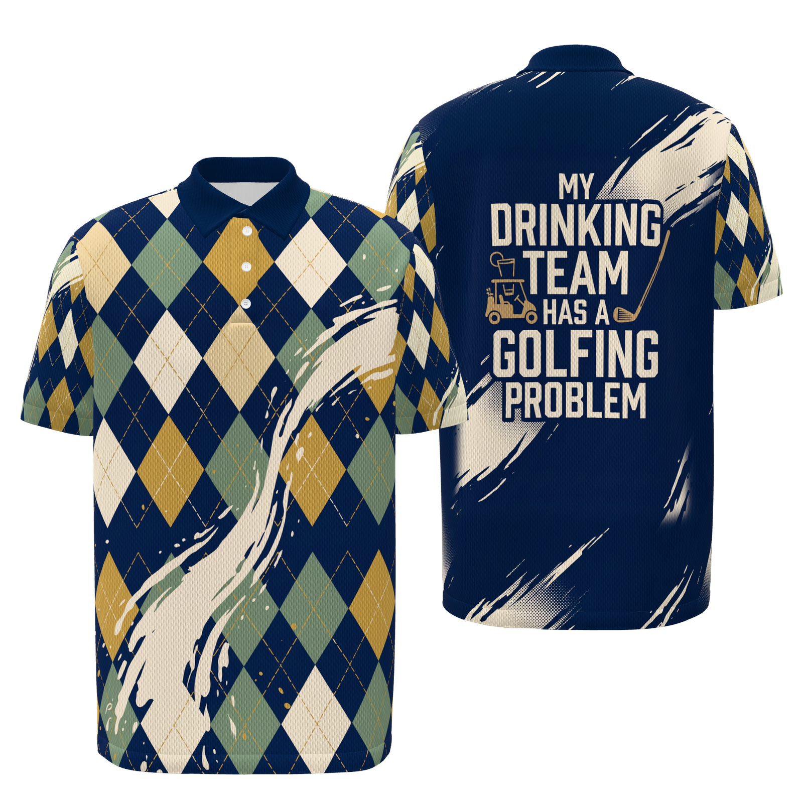 Drinking Team Poster — Hem Entry Golf Polo Shirt – Front Back product view