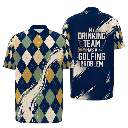 Drinking Team Poster — Hem Entry Golf Polo Shirt – Front Back product view