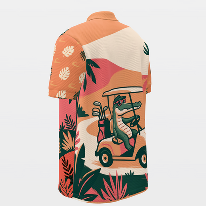 Gator Tropical Cart — Course Echo Golf Polo Shirt – Back Left product view