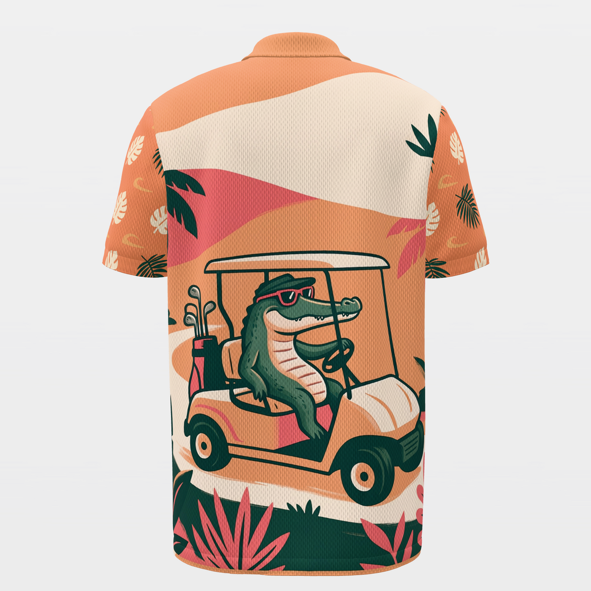 Gator Tropical Cart — Course Echo Golf Polo Shirt – Back product view