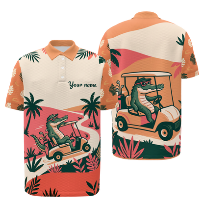 Gator Tropical Cart — Course Echo Golf Polo Shirt – Front Back product view