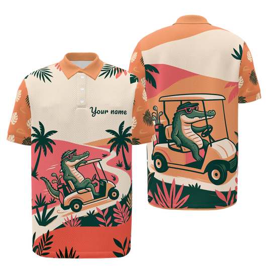 Gator Tropical Cart — Course Echo Golf Polo Shirt – Front Back product view