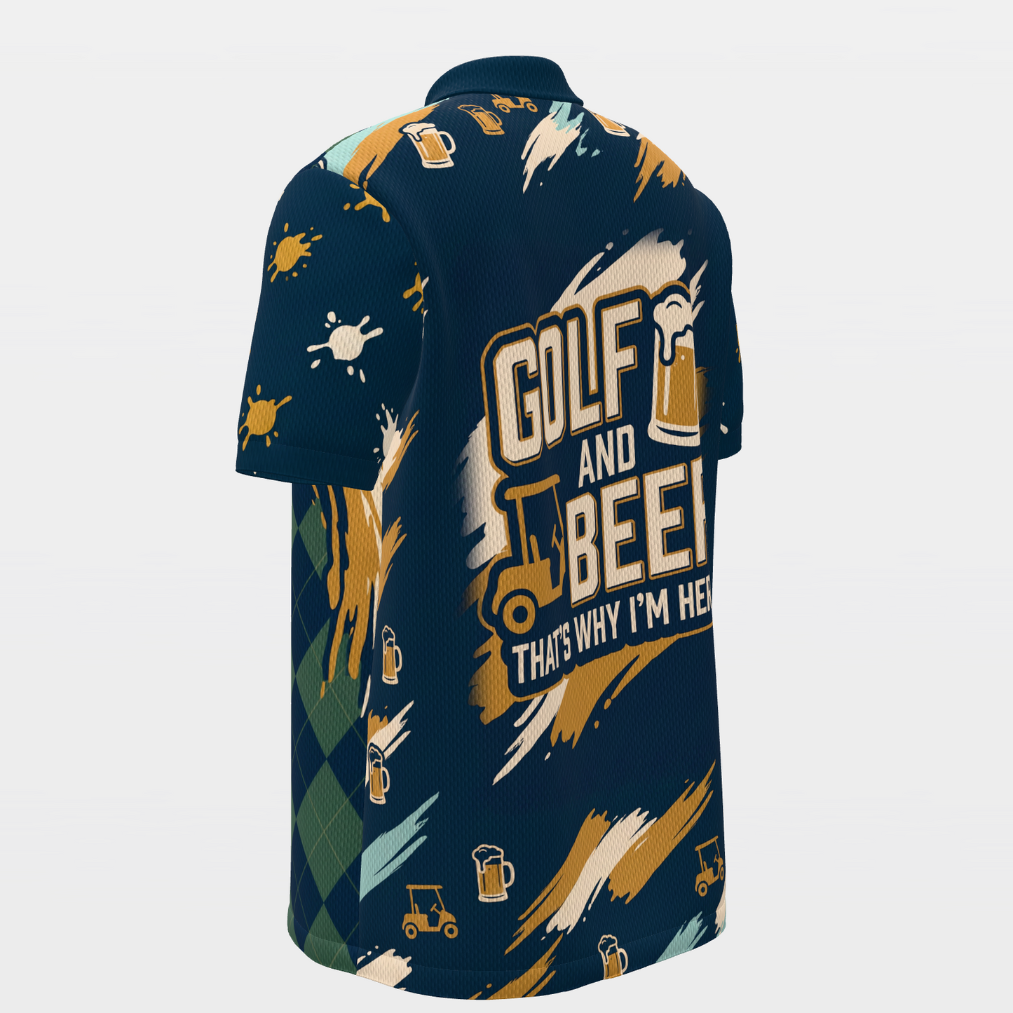 Golf and Beer Social — Open Field Golf Polo Shirt – Back Left product view
