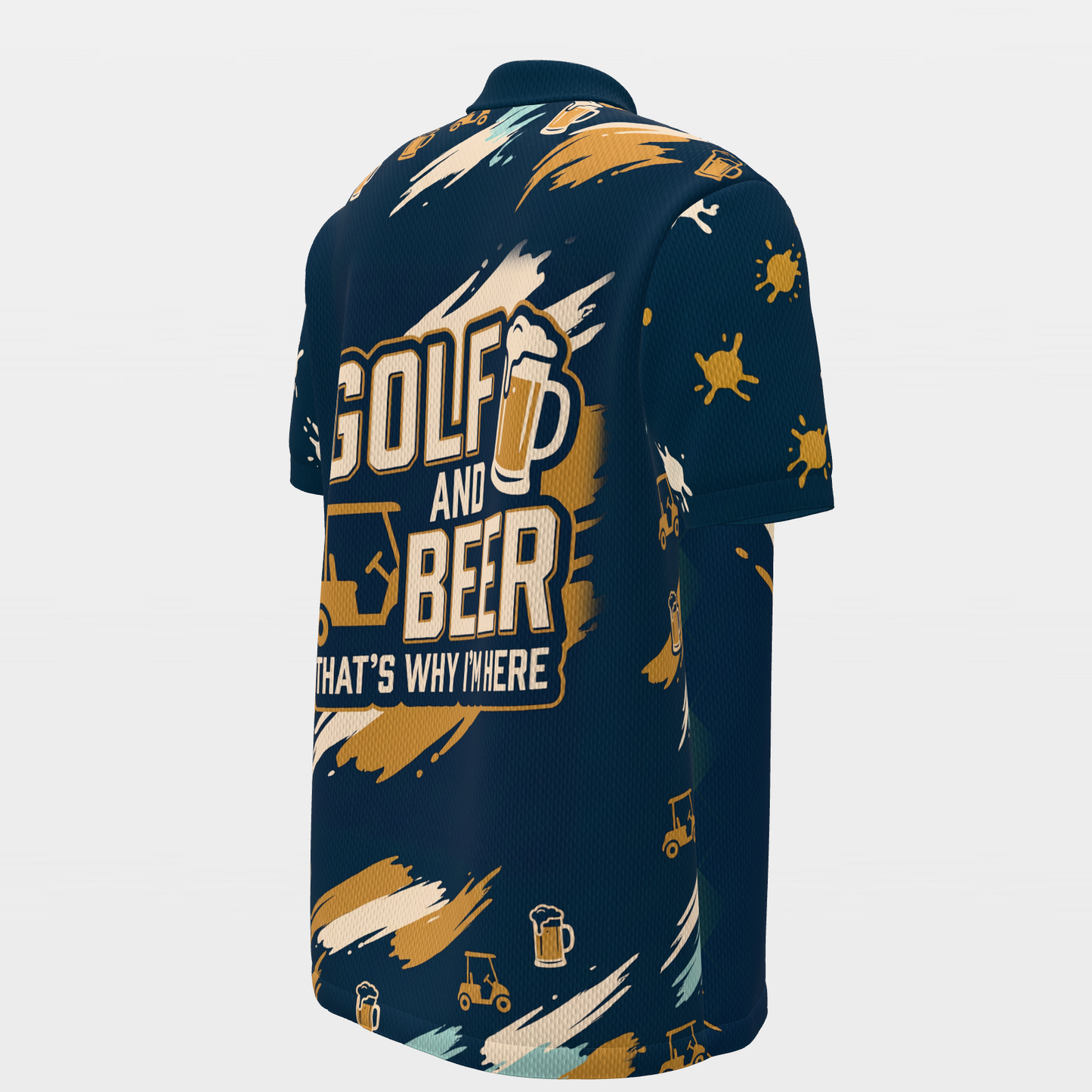 Golf and Beer Social — Open Field Golf Polo Shirt – Back Right product view