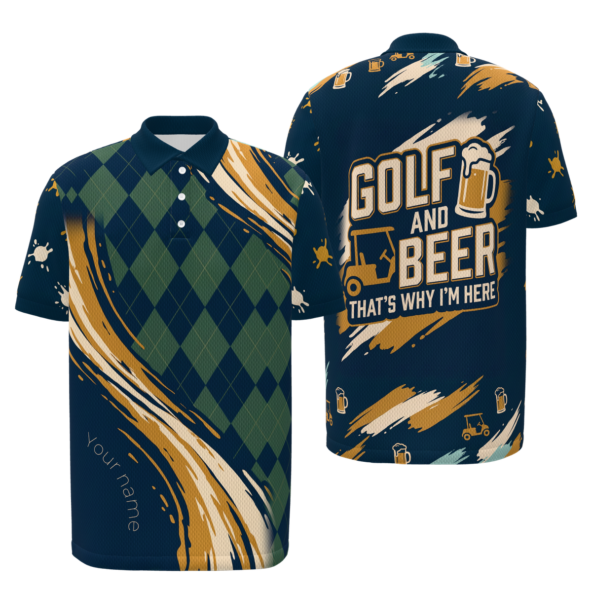 Golf and Beer Social — Open Field Golf Polo Shirt – Front Back product view