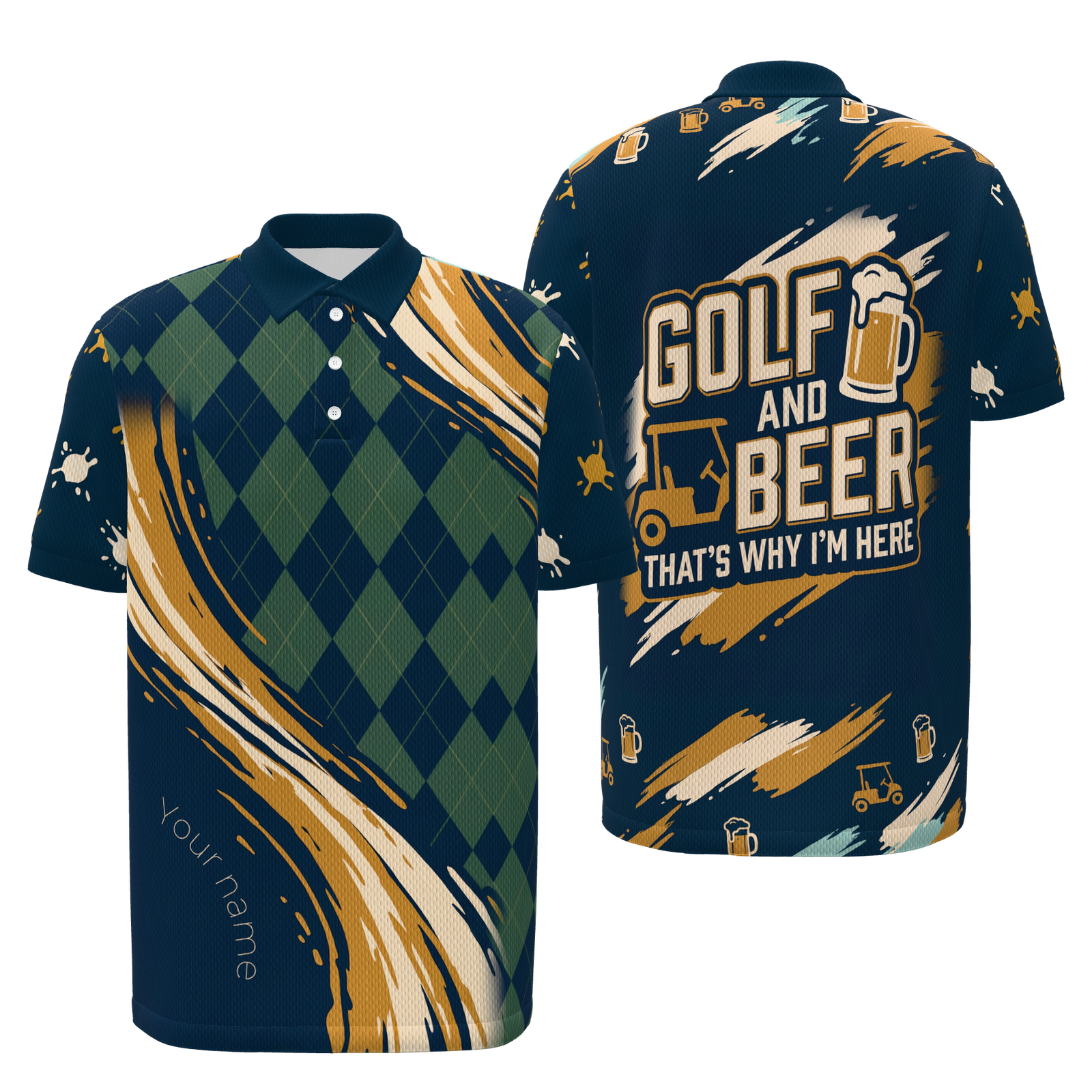 Golf and Beer Social — Open Field Golf Polo Shirt – Front Back product view