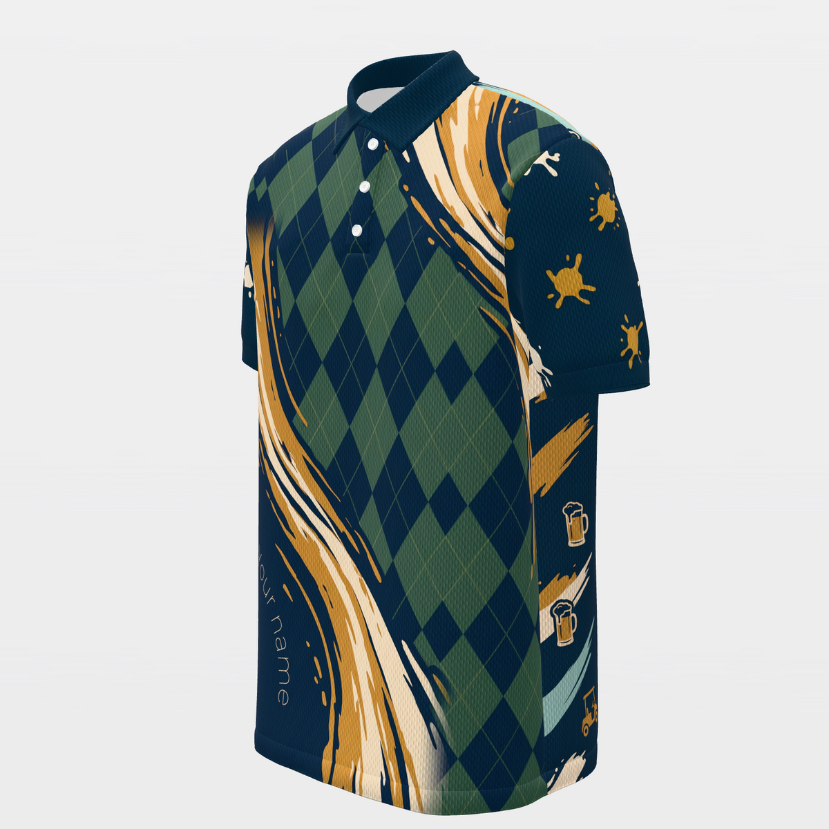 Golf and Beer Social — Open Field Golf Polo Shirt – Front Left product view