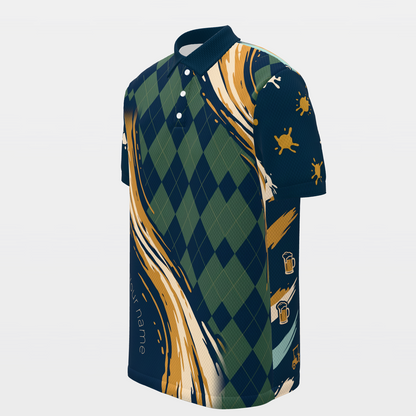 Golf and Beer Social — Open Field Golf Polo Shirt – Front Left product view