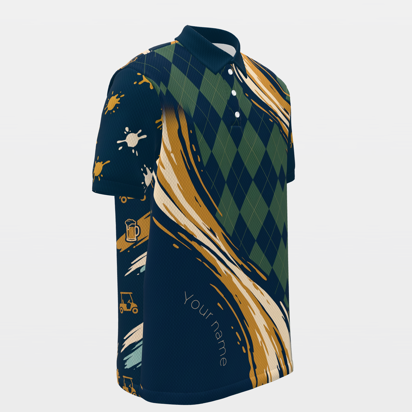 Golf and Beer Social — Open Field Golf Polo Shirt – Front Right product view