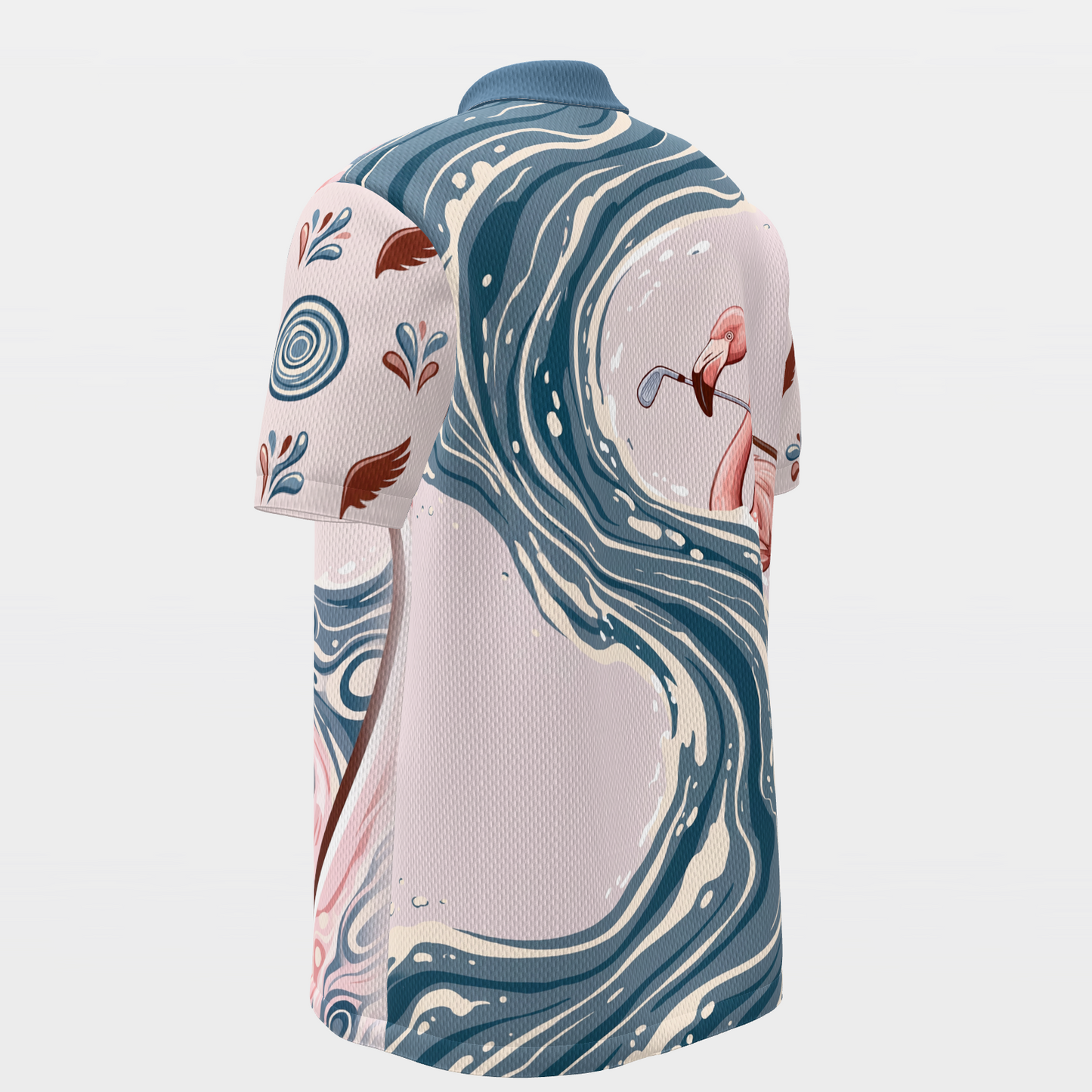 Pink Line Through Water Golf Polo Shirt – Back Left product view
