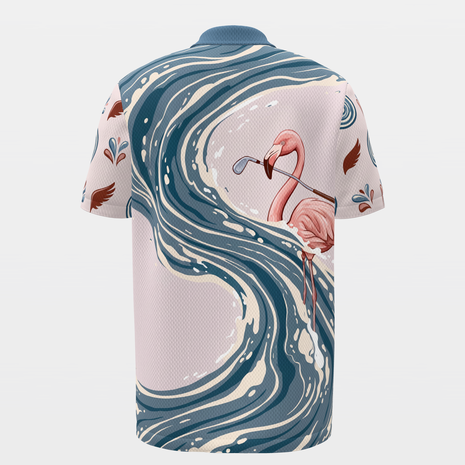 Pink Line Through Water Golf Polo Shirt – Back product view