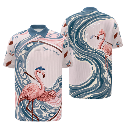 Pink Line Through Water Golf Polo Shirt – Front Back product view