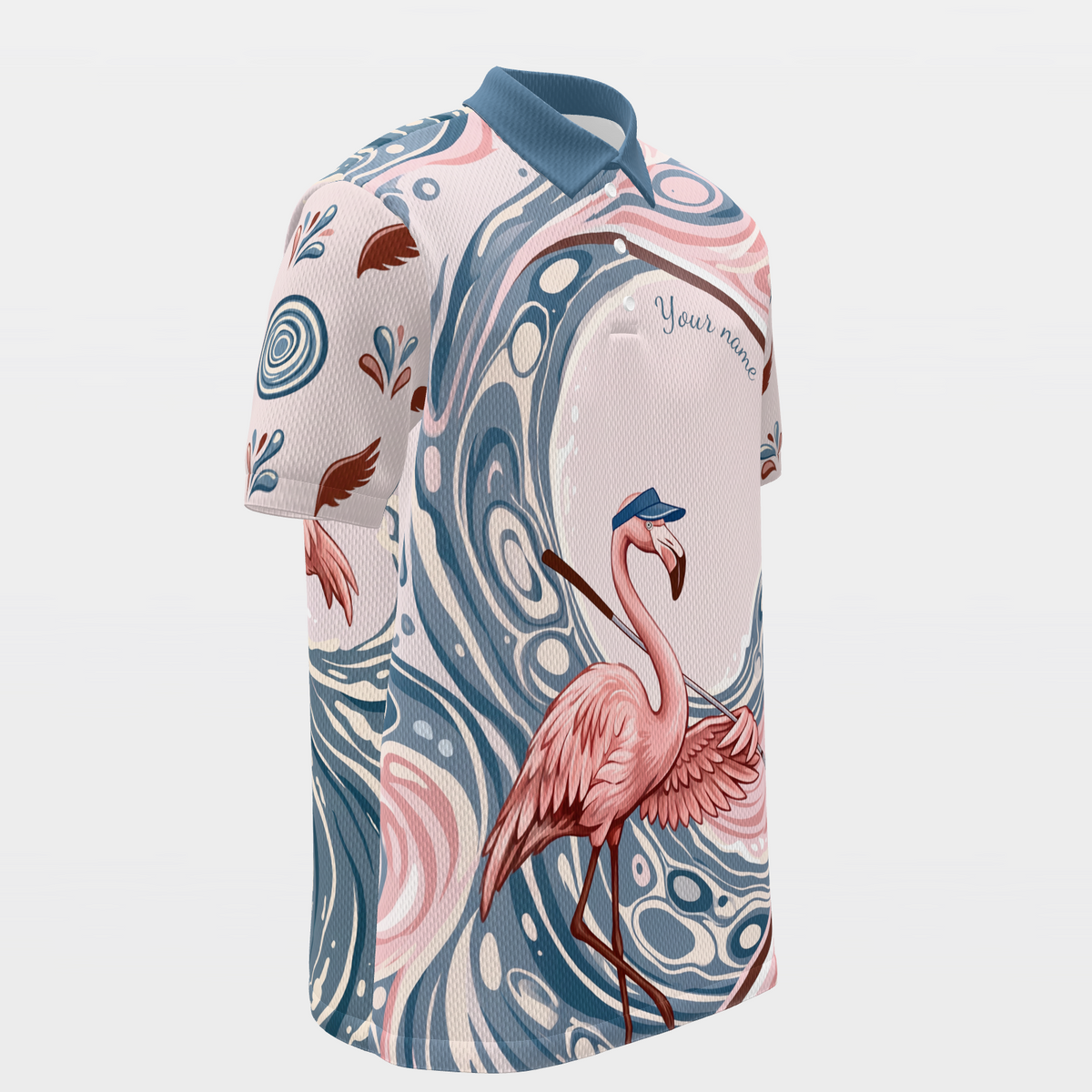 Pink Line Through Water Golf Polo Shirt – Front Right product view