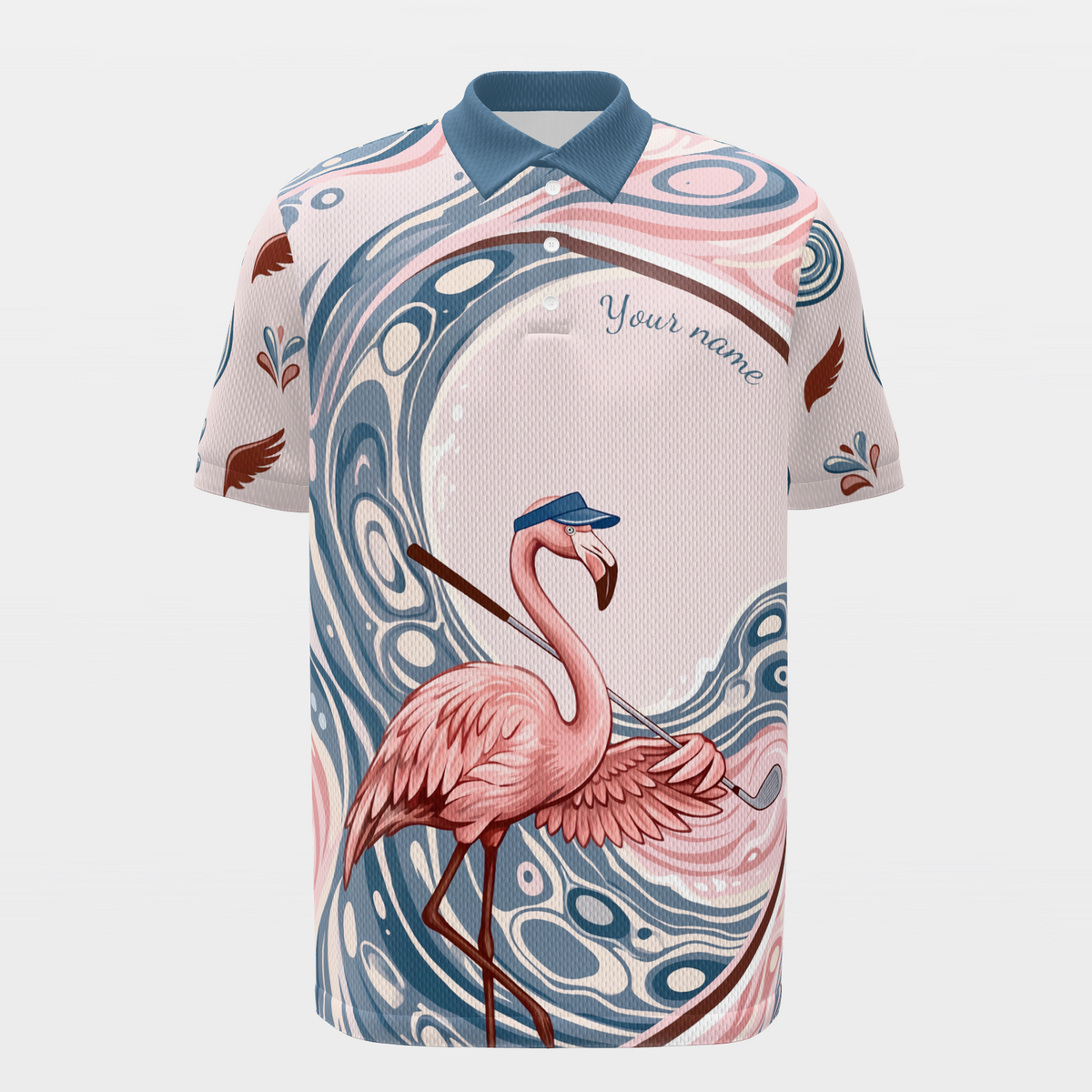 Pink Line Through Water Golf Polo Shirt – Front product view