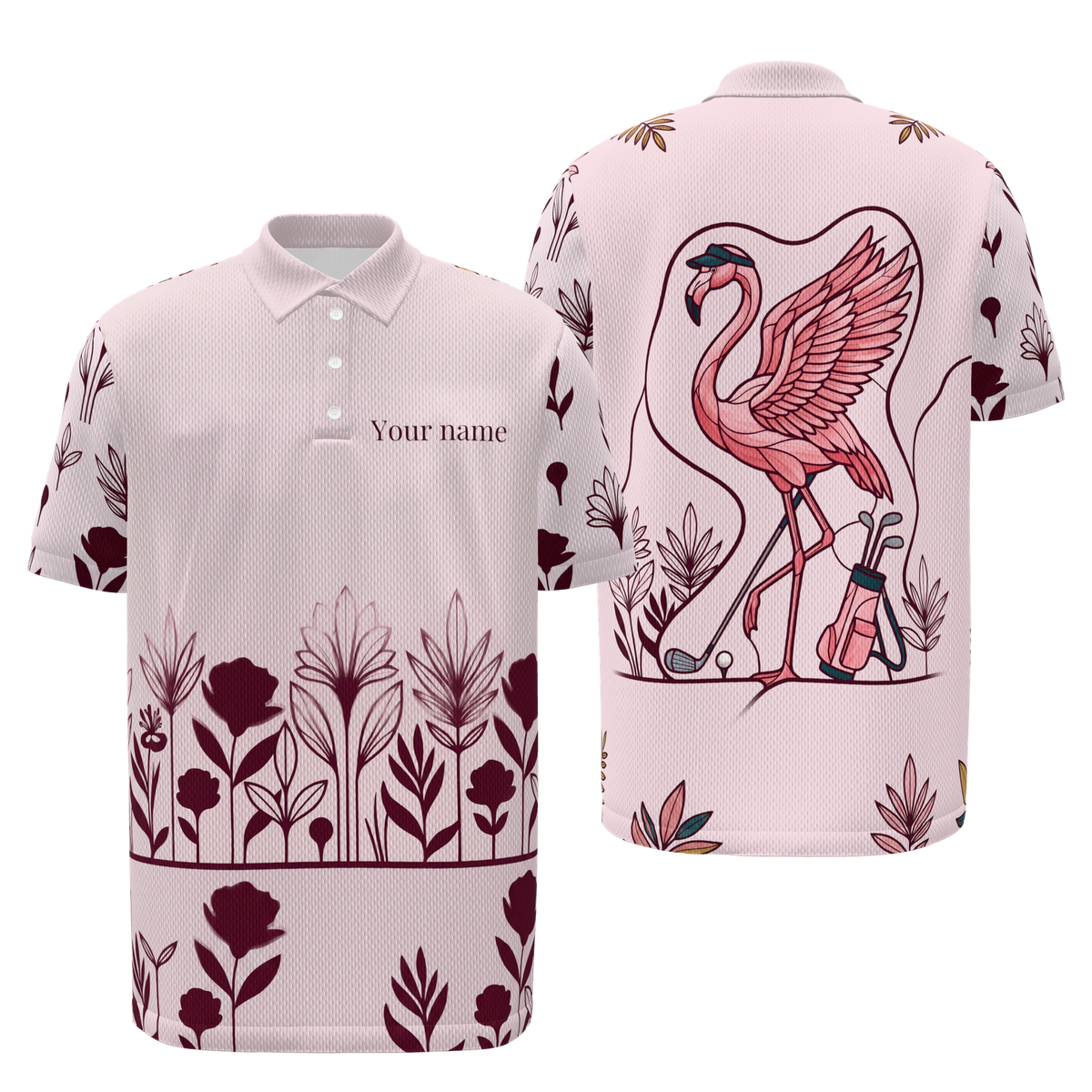 Birdie Garden Reveal Golf Polo Shirt – Front Back product view