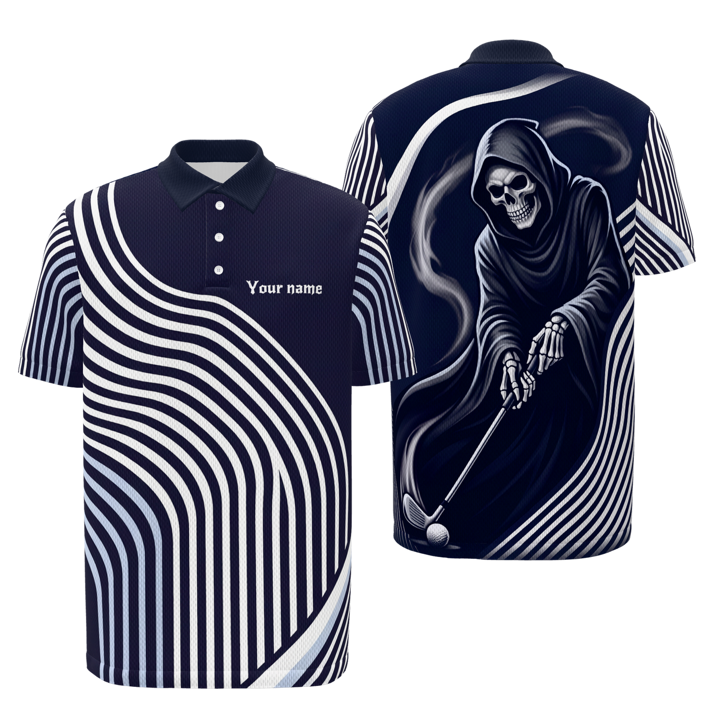 Last Putt Distortion Golf Polo Shirt – Front Back product view