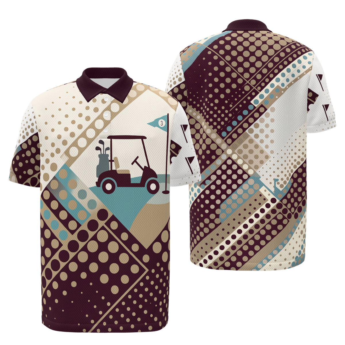 Cart Path Punctuation Golf Polo Shirt – Front Back product view