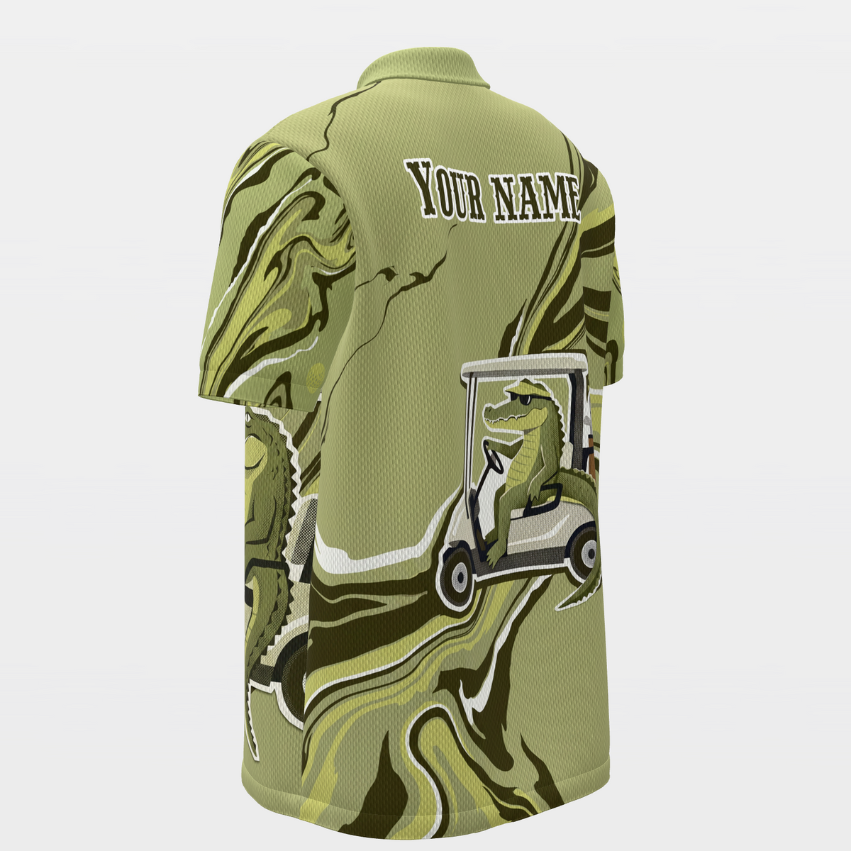 Swamp Cart Current Golf Polo Shirt – Back Left product view