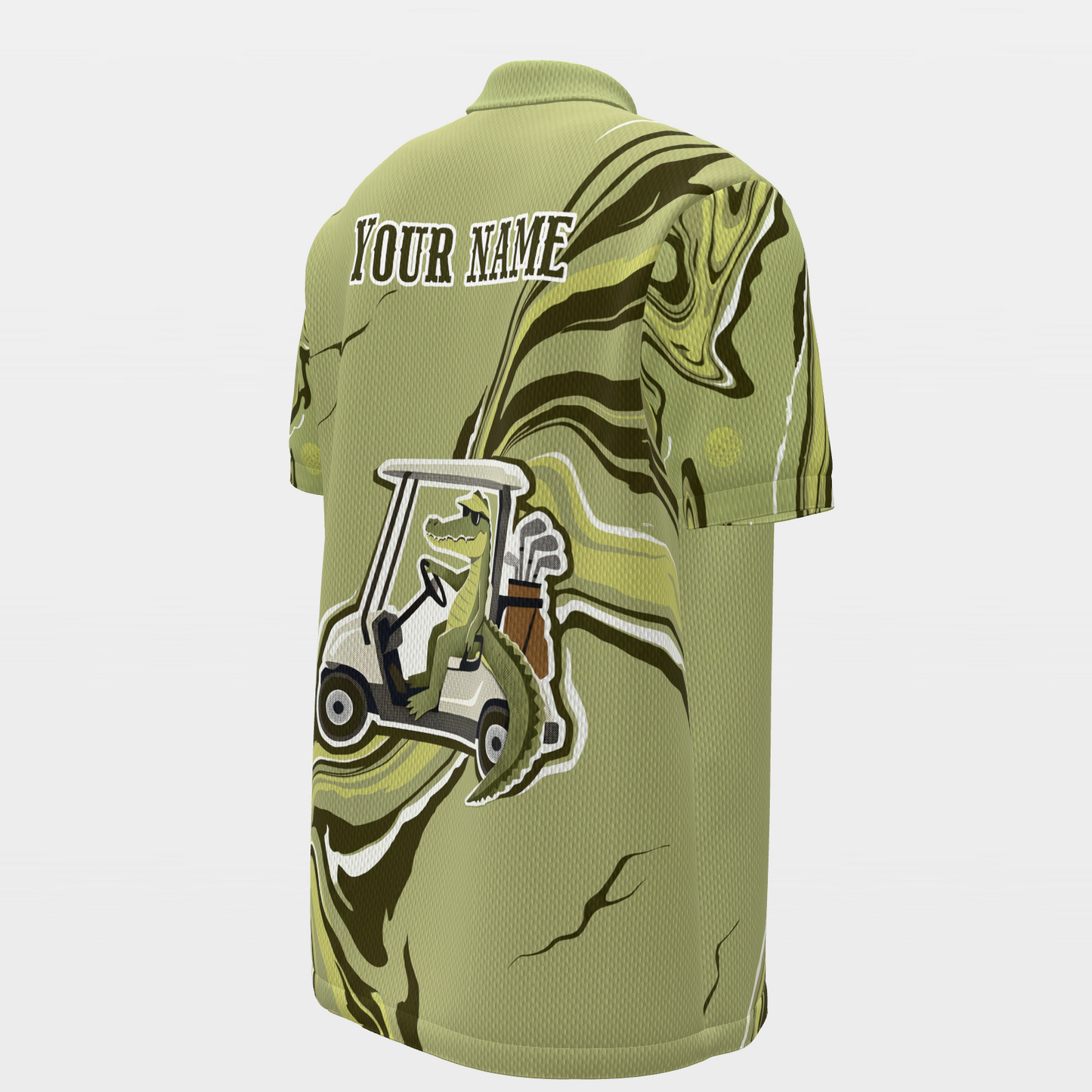 Swamp Cart Current Golf Polo Shirt – Back Right product view