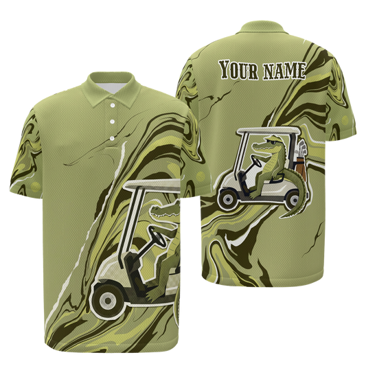 Swamp Cart Current Golf Polo Shirt – Front Back product view