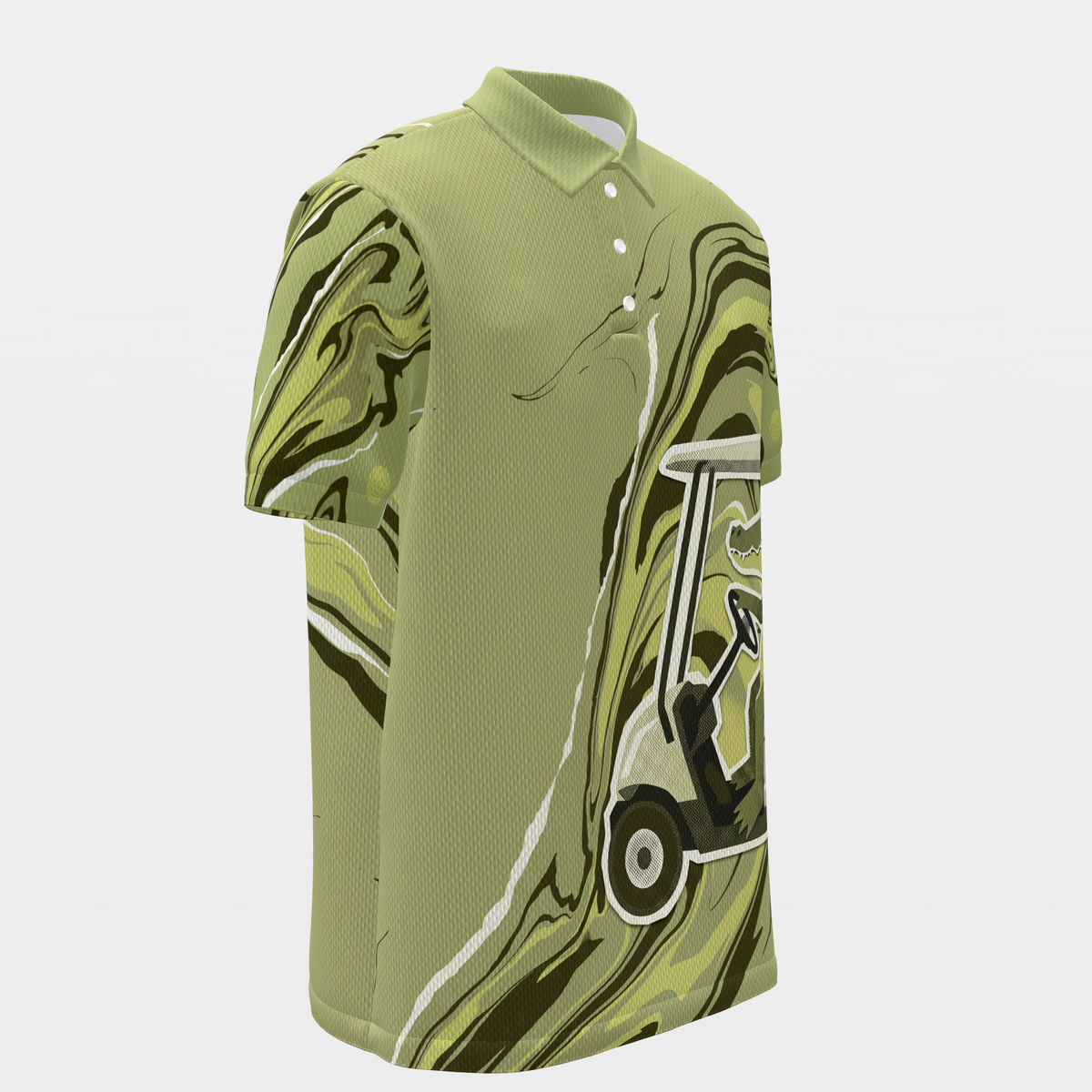 Swamp Cart Current Golf Polo Shirt – Front Right product view