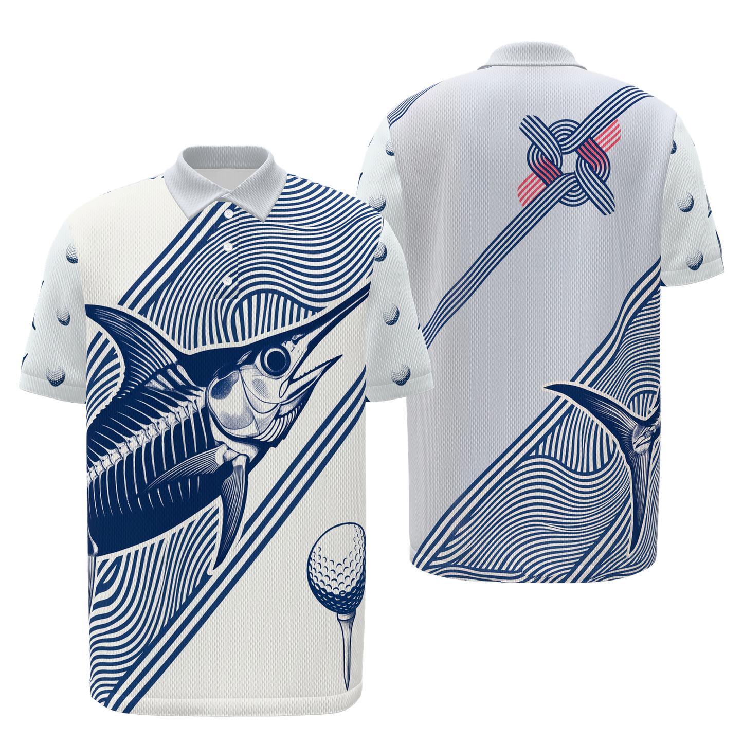 Deep Water Shot Line Golf Polo Shirt – Front Back product view