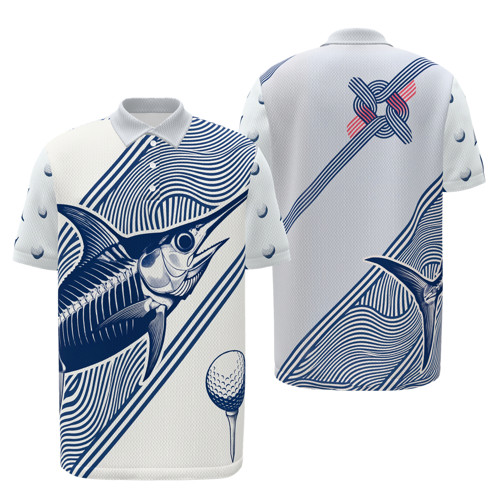 Deep Water Shot Line Golf Polo Shirt – Front Back product view