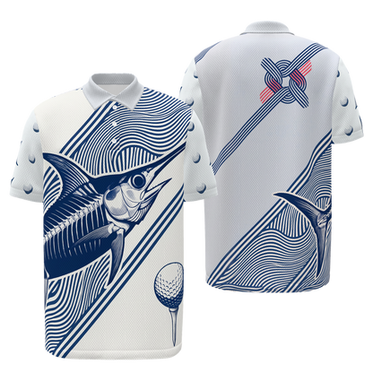 Deep Water Shot Line Golf Polo Shirt – Front Back product view